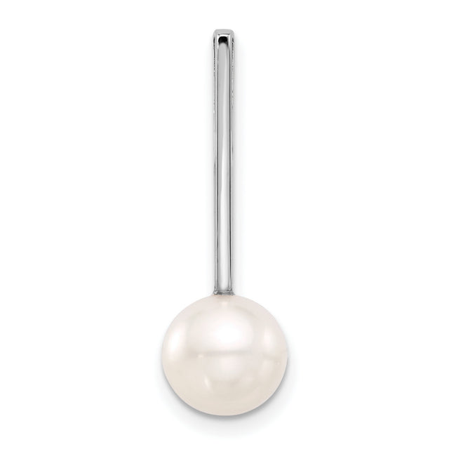 14k White Gold Pendant with Round Freshwater Pearl, Minimalist Drop Charm Design for Women
