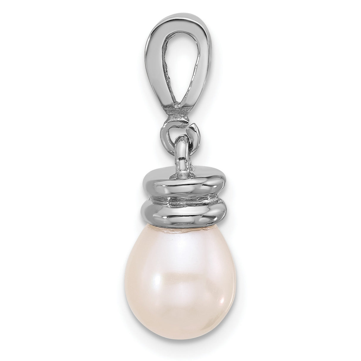 14k White Gold Teardrop Pearl Pendant with Diamond Accent Bail for Women