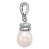 14k White Gold Teardrop Pearl Pendant with Diamond Accent Bail for Women