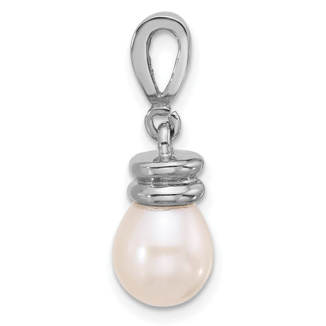 14k White Gold Teardrop Pearl Pendant with Diamond Accent Bail for Women