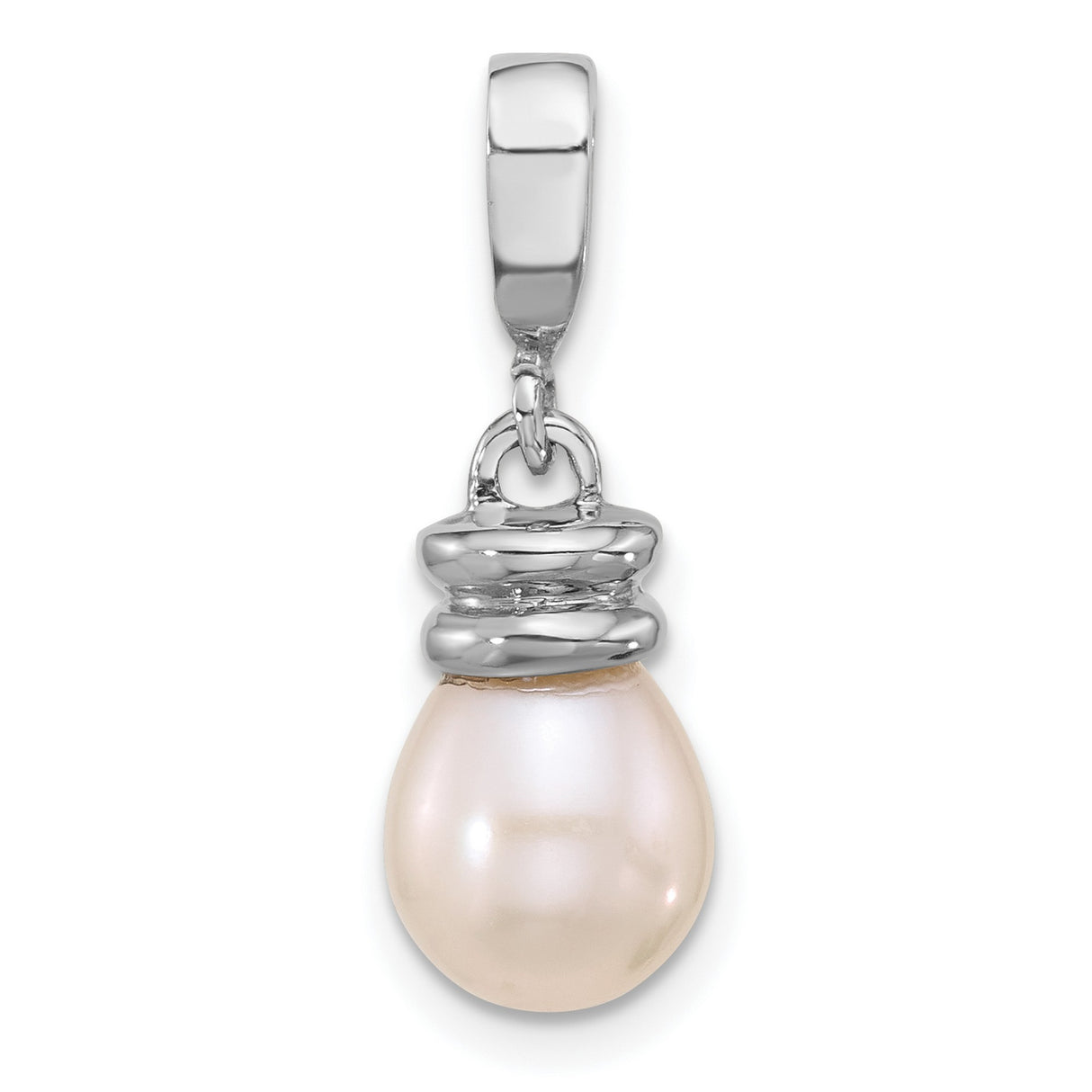 14k White Gold Teardrop Pearl Pendant with Diamond Accent Bail for Women