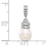 14k White Gold Teardrop Pearl Pendant with Diamond Accent Bail for Women