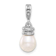 14k White Gold Teardrop Pearl Pendant with Diamond Accent Bail for Women