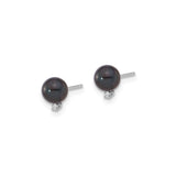 14k White Gold Stud Earrings with Black Cultured Pearls and Diamond Accents, Classic Style