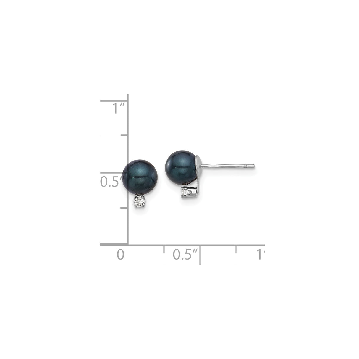 14k White Gold Stud Earrings with Black Cultured Pearls and Diamond Accents