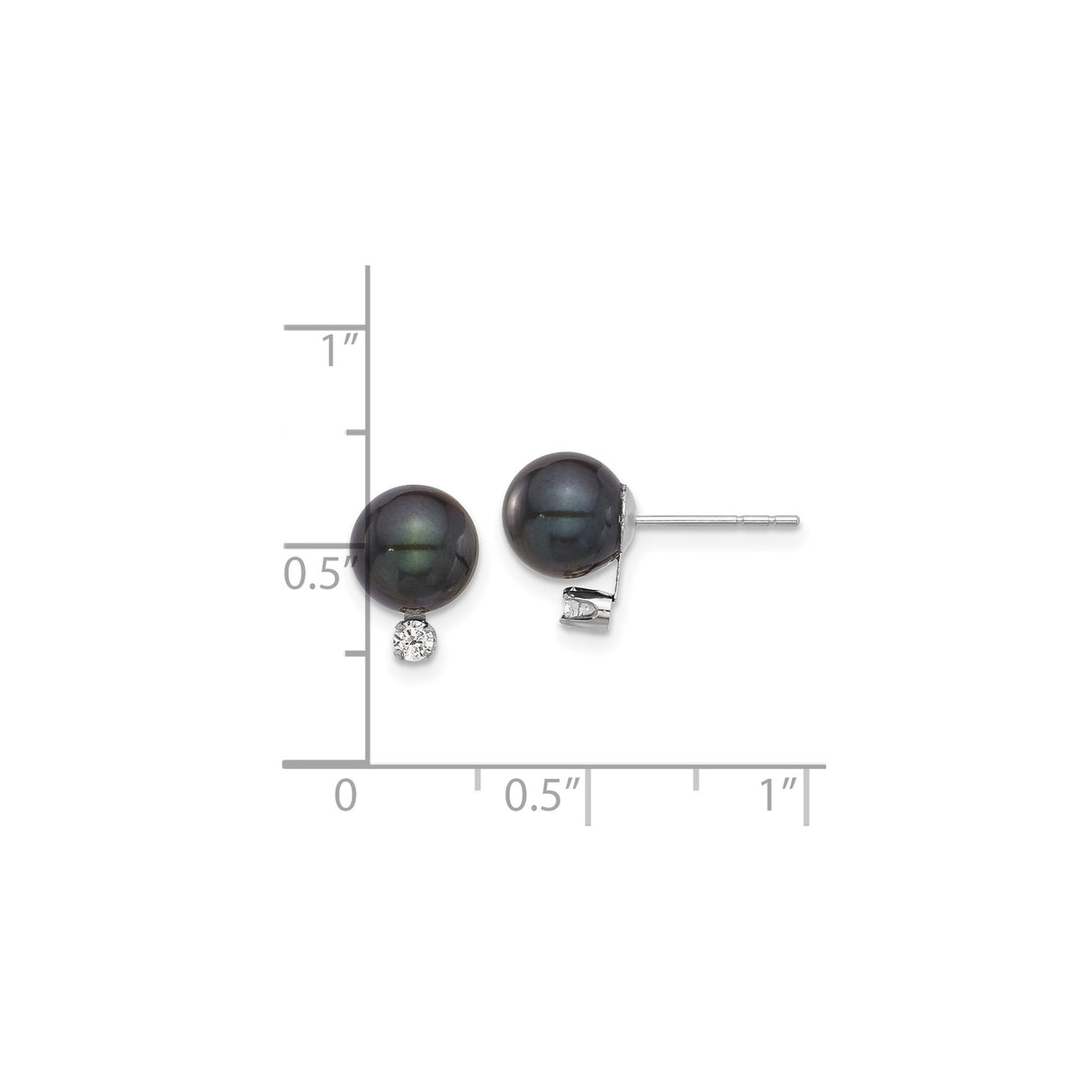 14k White Gold Stud Earrings with Black Cultured Pearls and Diamond Accent