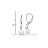 14k White Gold Dangle Earrings with White Pearl and Diamond Accents, Drop Style for Women