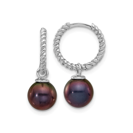 14k White Gold Hoop Earrings with Interchangeable Pearl Drops, Twisted Rope Design
