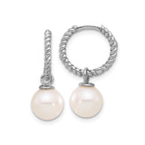 14k White Gold Hoop Earrings with Interchangeable Pearl Drops, Twisted Rope Design