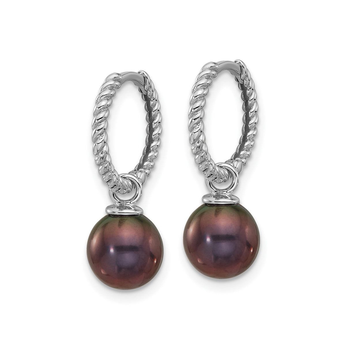 14k White Gold Hoop Earrings with Interchangeable Pearl Drops, Twisted Rope Design