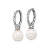 14k White Gold Hoop Earrings with Interchangeable Pearl Drops, Twisted Rope Design