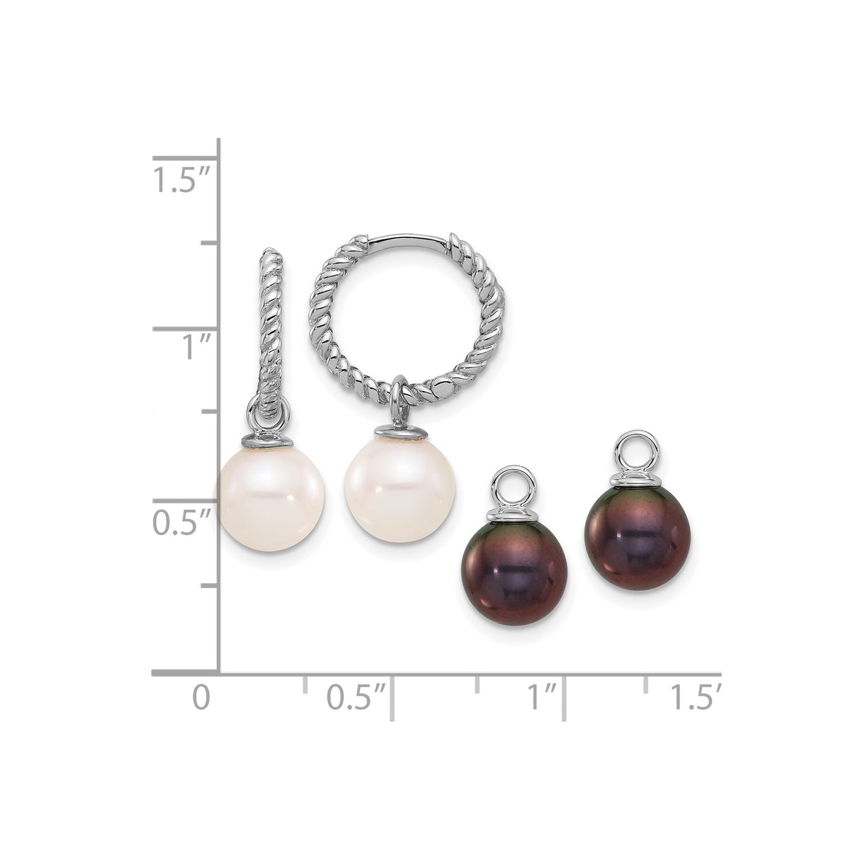 14k White Gold Hoop Earrings with Interchangeable Pearl Drops, Twisted Rope Design