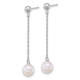 14k White Gold Dangle Earrings with Akoya Pearl Drops and Delicate Chain Design