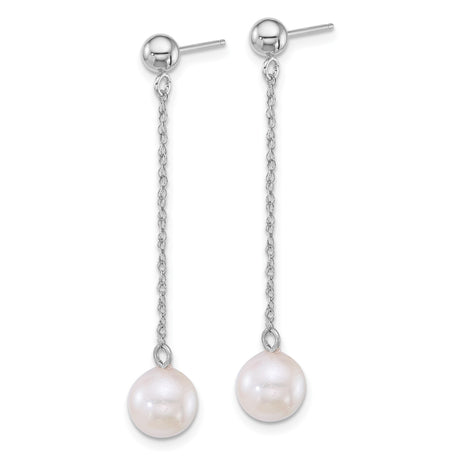 14k White Gold Dangle Earrings with Akoya Pearl Drops and Delicate Chain Design