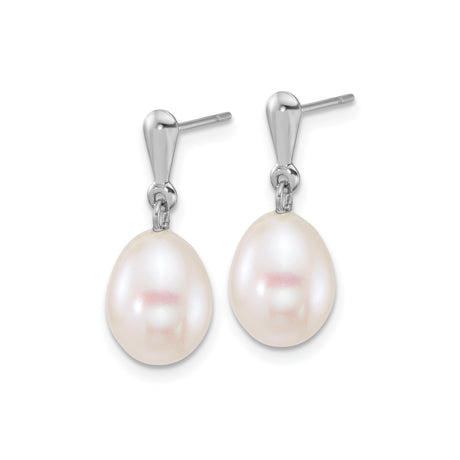 14k White Gold Drop Earrings with White Freshwater Cultured Pearls, Classic Dangle Design