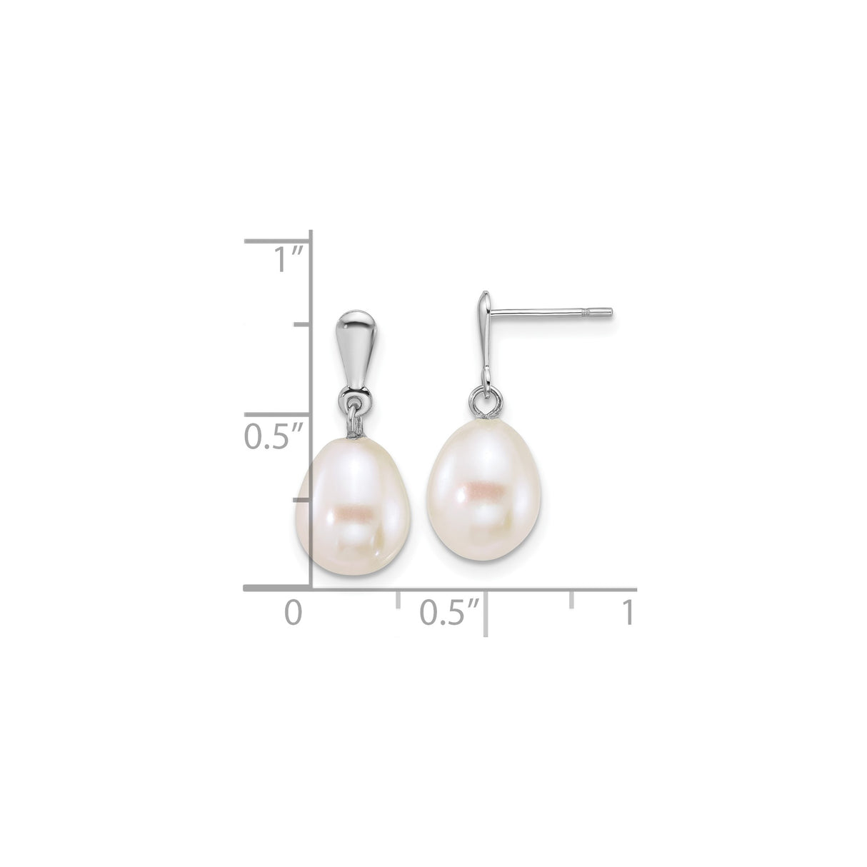 14k White Gold Drop Earrings with White Freshwater Cultured Pearls, Classic Dangle Design