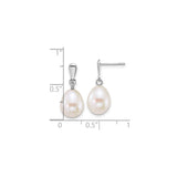 14k White Gold Drop Earrings with White Freshwater Cultured Pearls, Classic Dangle Design