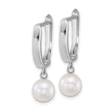 14k White Gold Dangle Earrings with White Freshwater Cultured Pearls, Drop Design