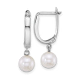 14k White Gold Dangle Earrings with White Freshwater Cultured Pearls, Drop Design