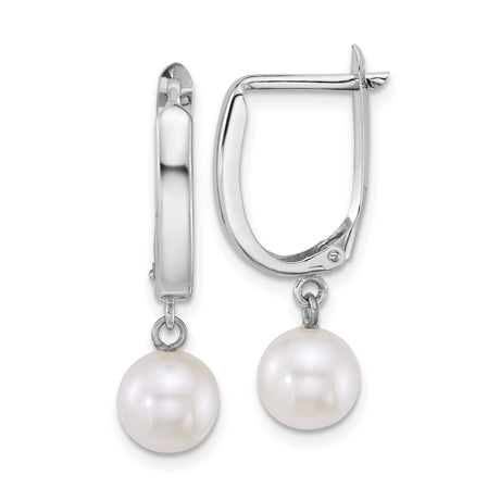 14k White Gold Dangle Earrings with White Freshwater Cultured Pearls, Drop Design