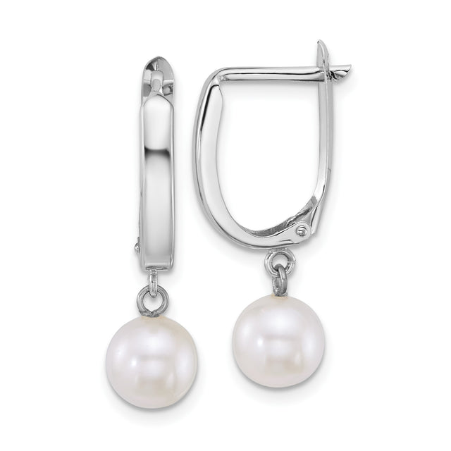 14k White Gold Dangle Earrings with White Freshwater Cultured Pearls, Drop Design
