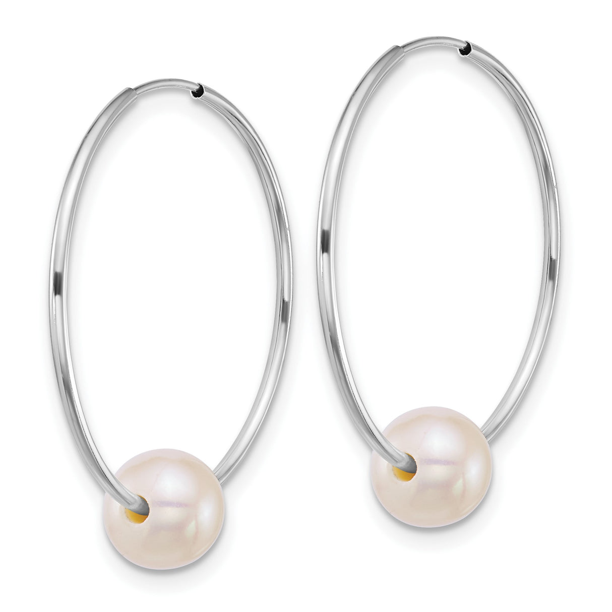 14k White Gold Hoop Earrings with White Cultured Pearls, Minimalist Style for Women