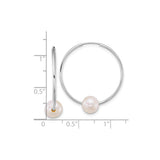 14k White Gold Hoop Earrings with White Cultured Pearls, Minimalist Style for Women
