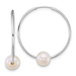 14k White Gold Hoop Earrings with White Cultured Pearls, Minimalist Style for Women