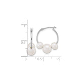 14k White Gold Hoop Earrings with Three Freshwater Cultured Pearls, Timeless Design