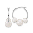14k White Gold Hoop Earrings with Three Freshwater Cultured Pearls, Timeless Design