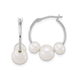 14k White Gold Hoop Earrings with Three Freshwater Cultured Pearls, Timeless Design