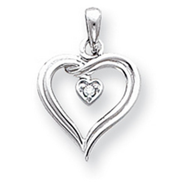 AA Diamond heart Charm Pendant in Real 14k White Gold