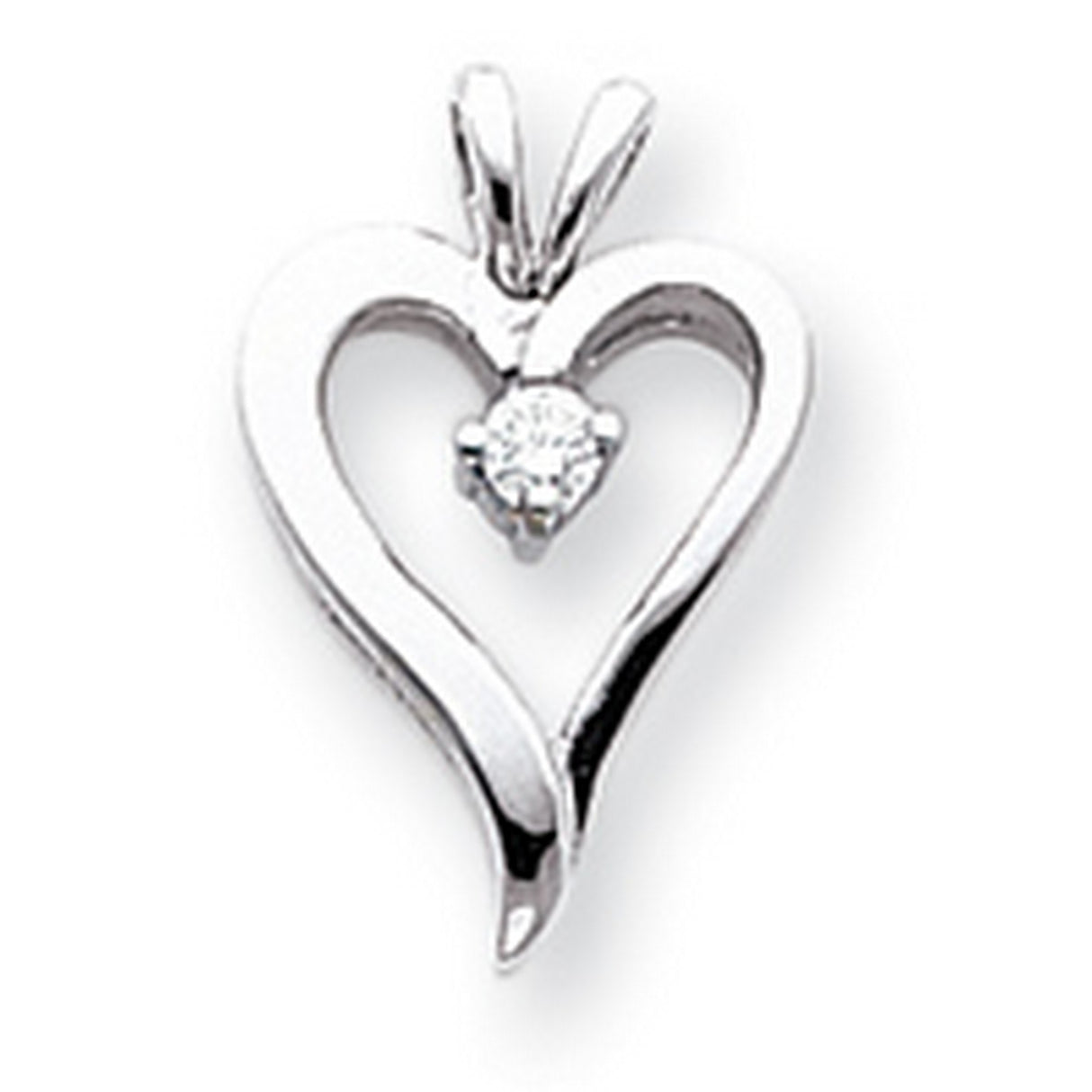 AA Diamond Heart Charm Pendant in Real 14k White Gold