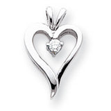 AA Diamond Heart Charm Pendant in Real 14k White Gold