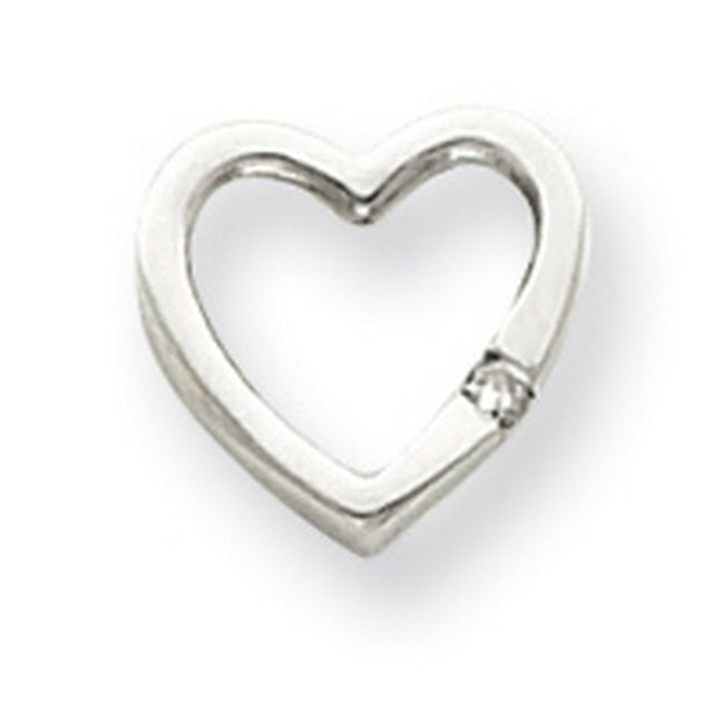 AA Diamond Heart Chain Slide Charm Pendant in Real 14k White Gold