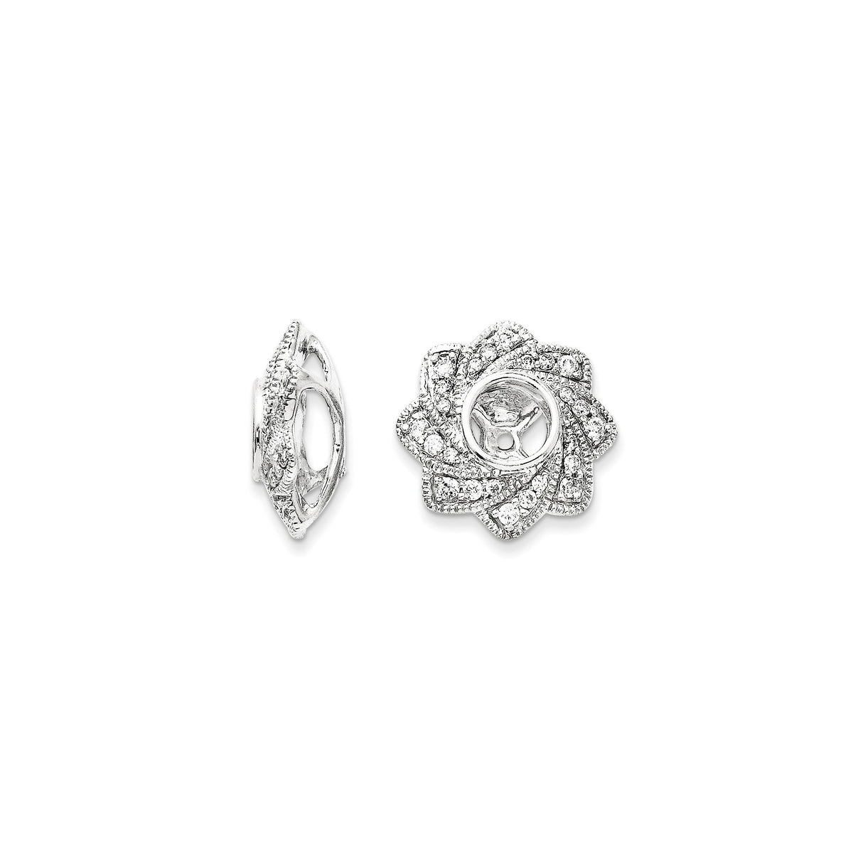 14k White Gold Diamond Earring Jackets, Floral Layered Petal Design Enhancers