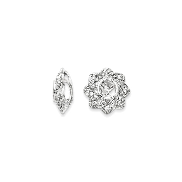 14k White Gold Diamond Earring Jackets, Floral Layered Petal Design Enhancers