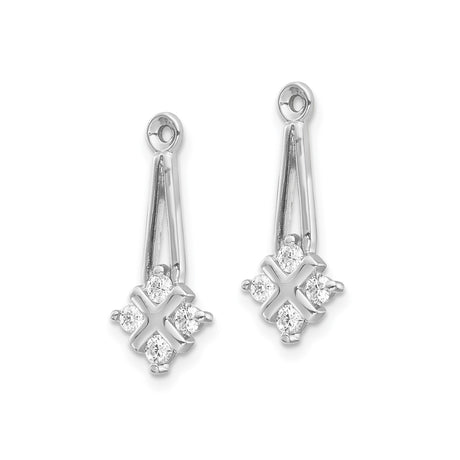 14k White Gold Pendant with Diamond, Modern Cross Floral Motif, X-Shaped Christian Design