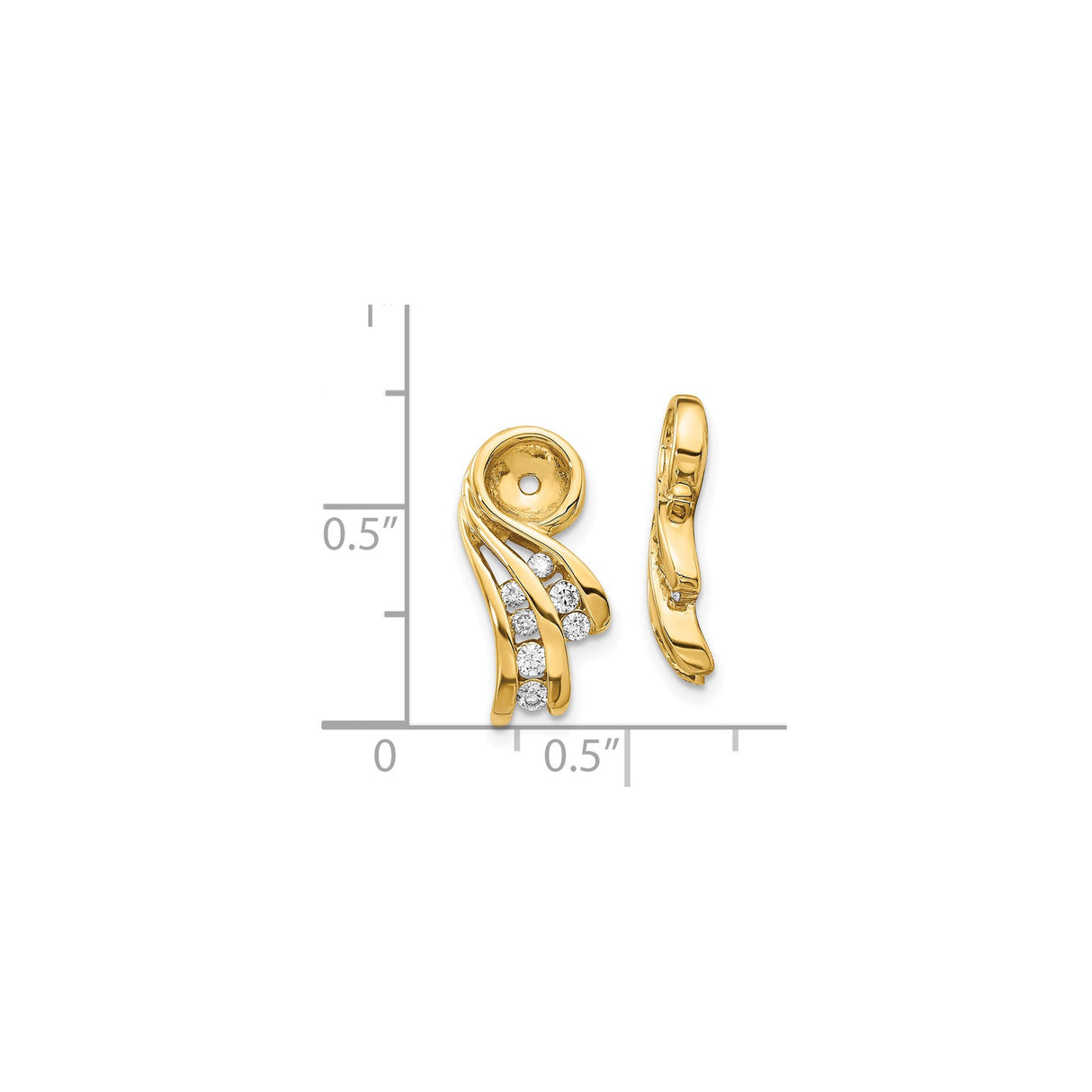 14k Yellow Gold Earring Jackets with Diamond Accents, Flowing Swirl Design for Stud Earrings