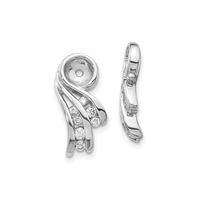 14k White Gold Earring Jackets with Diamond Accents, Flowing Swirl Stud Enhancers for Women