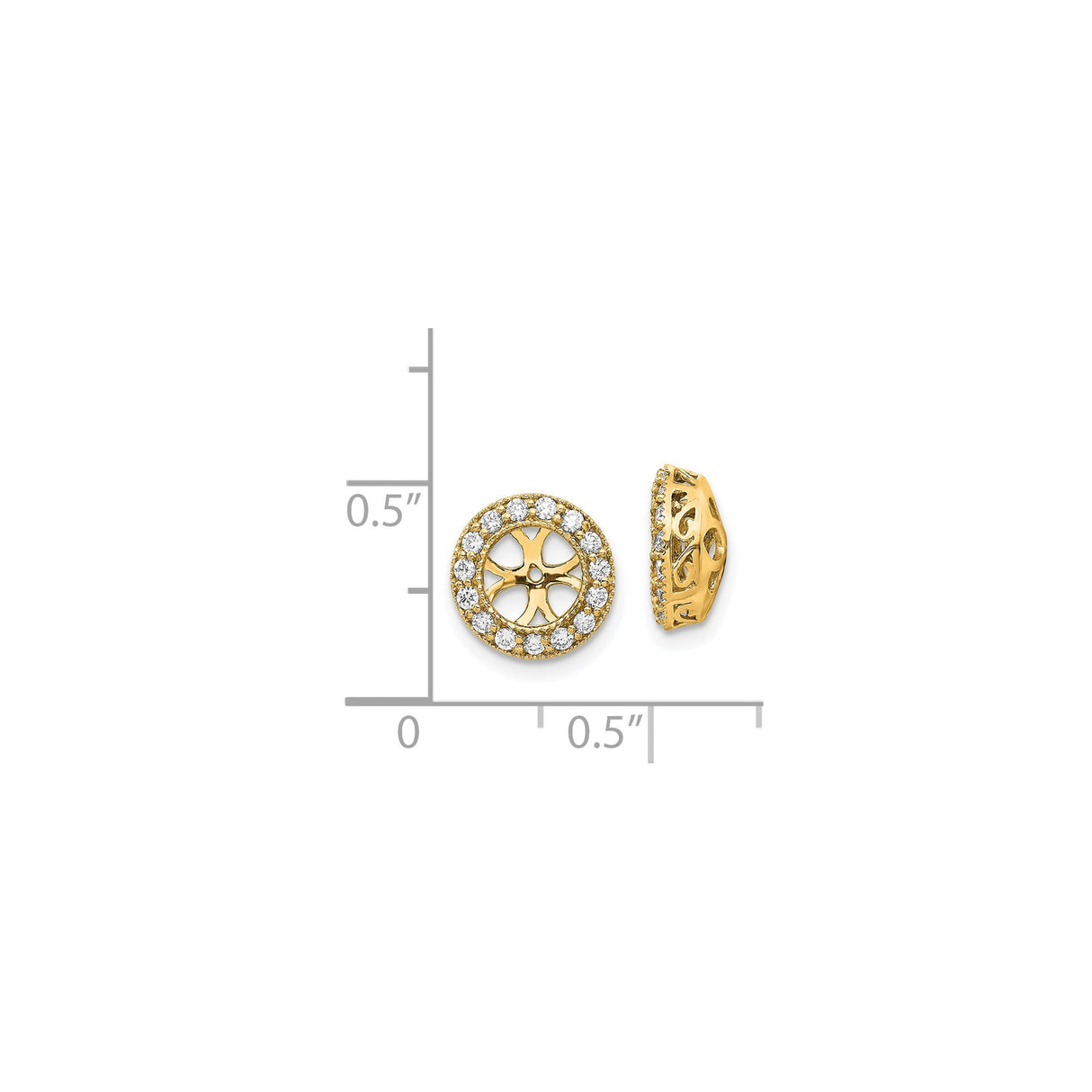 14k Yellow Gold Pendant Charm with Diamond Border, Cutout Wheel Cross, Scrollwork Detail