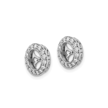 14k White Gold Earring Jackets with Diamond Accented Halo and Openwork Floral Starburst Design