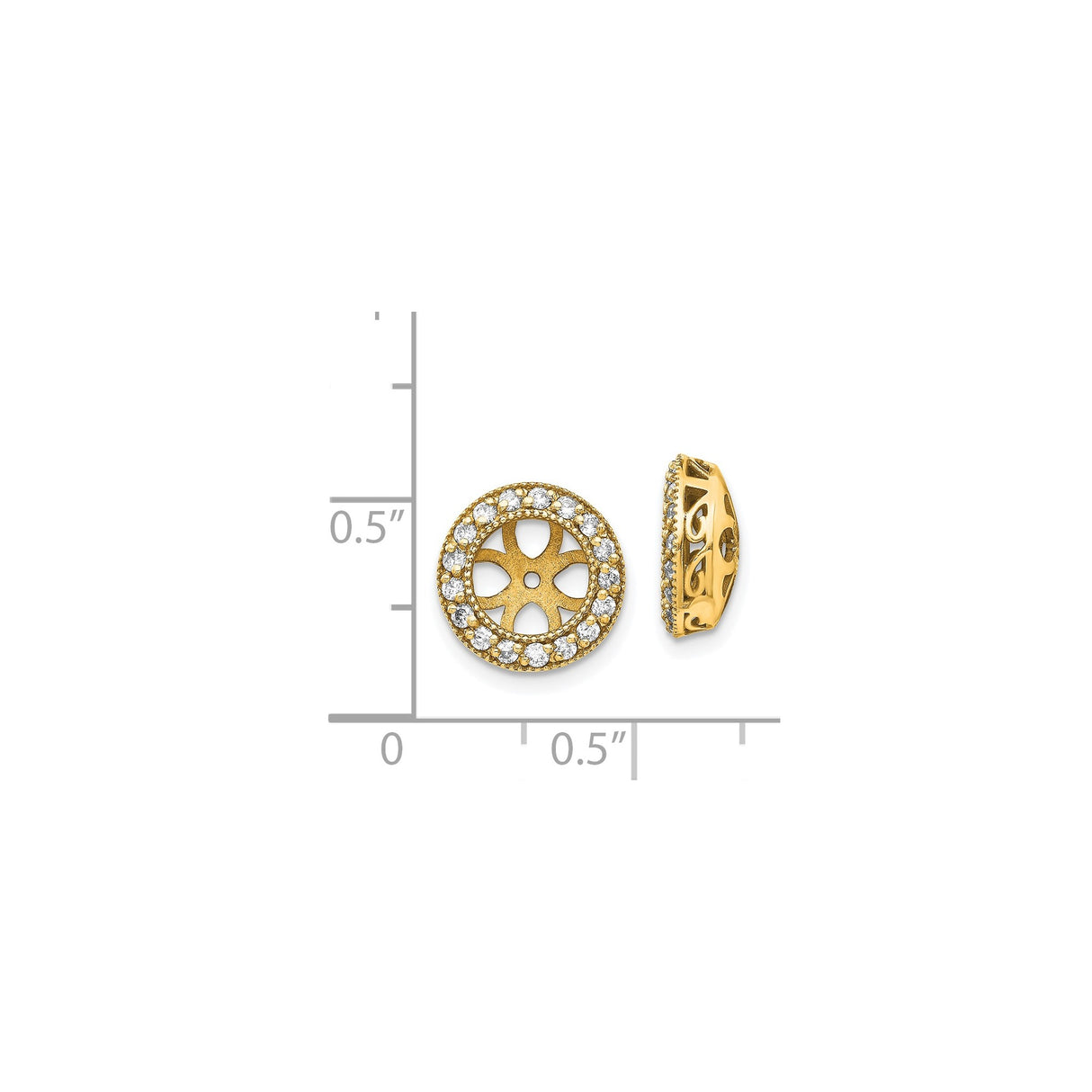 14k Yellow Gold Earring Jackets with Diamond Accents, Floral Cutout Filigree Design, Vintage Style