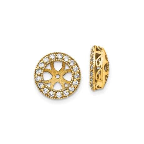 14k Yellow Gold Circular Pendant with Diamond Border, Floral Starburst Cutout Design