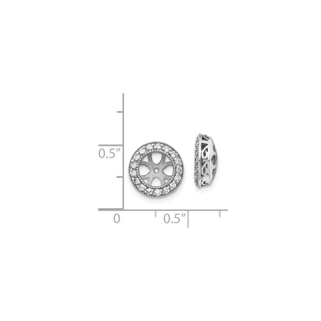 14k White Gold Pendant Enhancer with Diamond, Cutout Flower Design, Cubic Zirconia Halo, Scroll Detailing