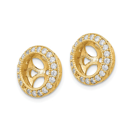 14k Yellow Gold Earrings with Diamond, Floral Openwork Design, Polished Hoop Style for Women