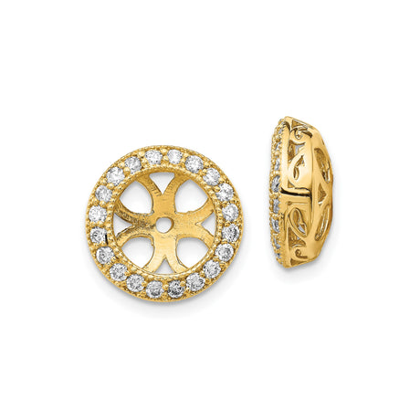 14k Yellow Gold Stud Earrings with Diamond Accents, Cut-Out Floral Design, Filigree Detail