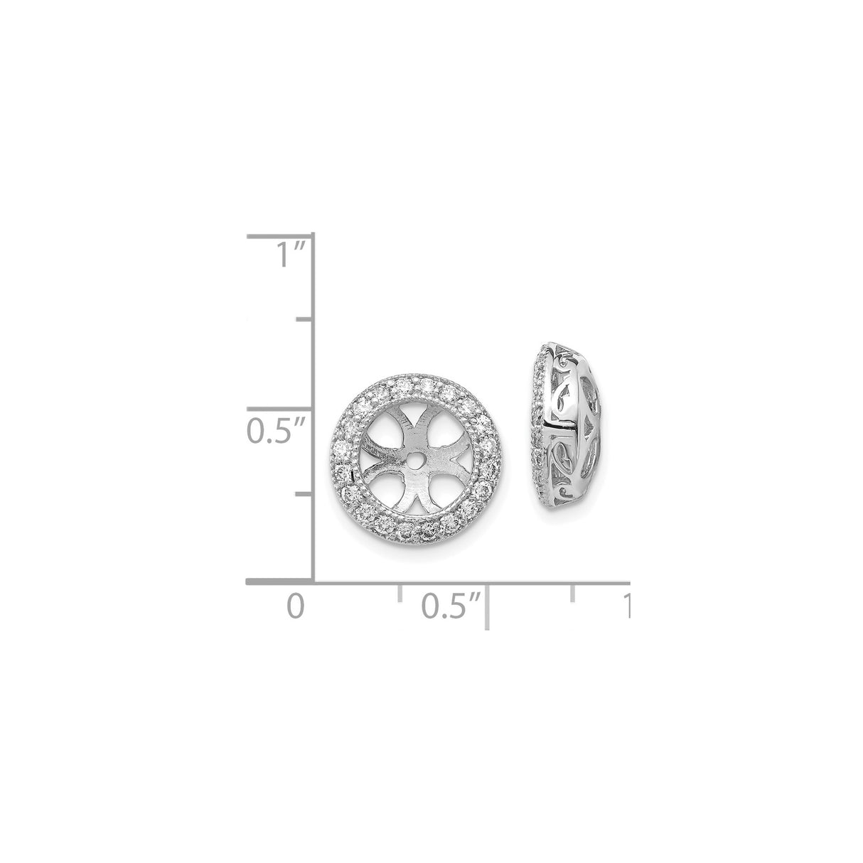 14k White Gold Earring Charms with Diamond, Floral Openwork Halo Design, Christian-Inspired Jewelry