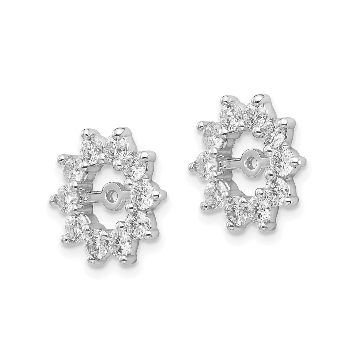 14k White Gold Earring Jackets with Round Diamonds, Floral Circle Stud Enhancers