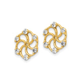 14k Yellow Gold Floral Stud Earrings with Diamond Accents and Pinwheel Design